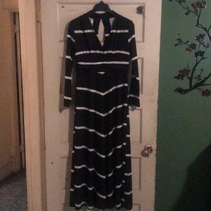 Black and white striped maxi dress